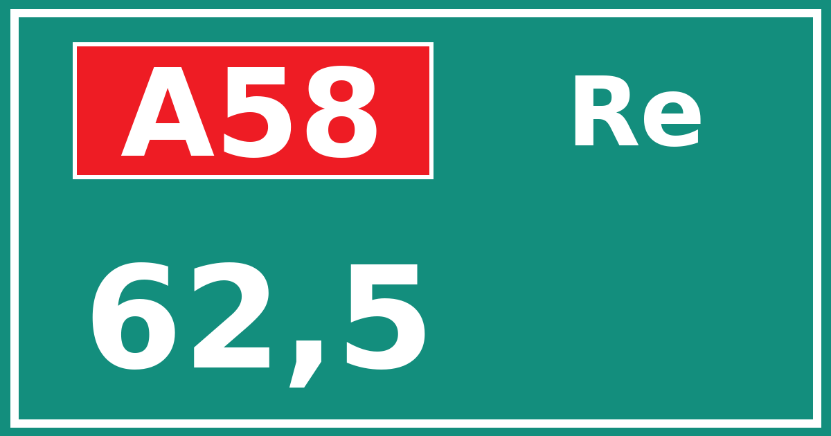 Hectometerbord A58 62,5 zijde Re