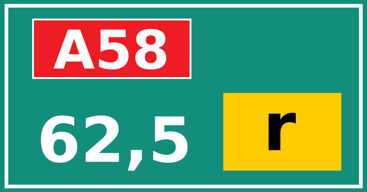 Hectometerbord A58 62,5 letter r