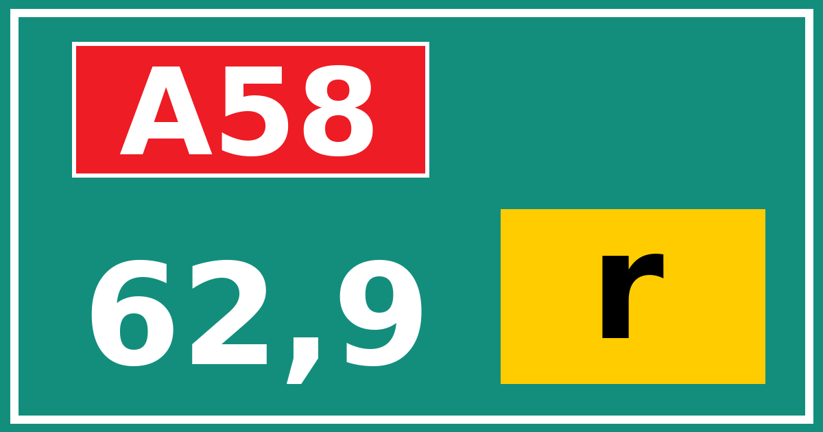 Hectometerbord A58 62,9 letter r