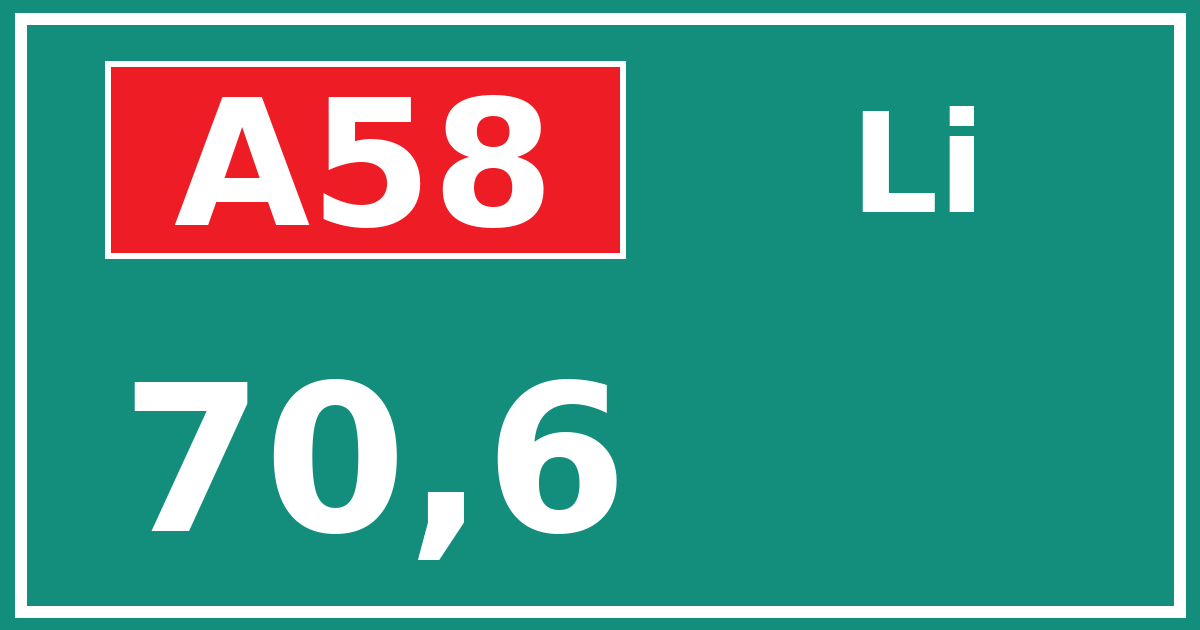 Hectometerbord A58 70,6 zijde Li