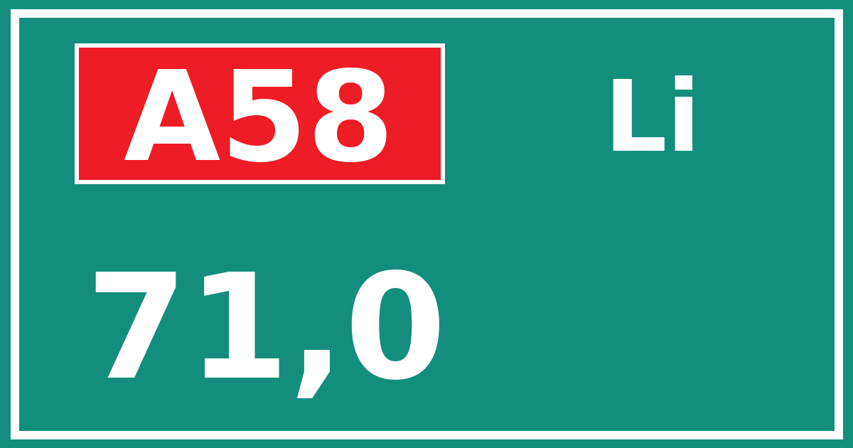 Hectometerbord A58 71,0 zijde Li