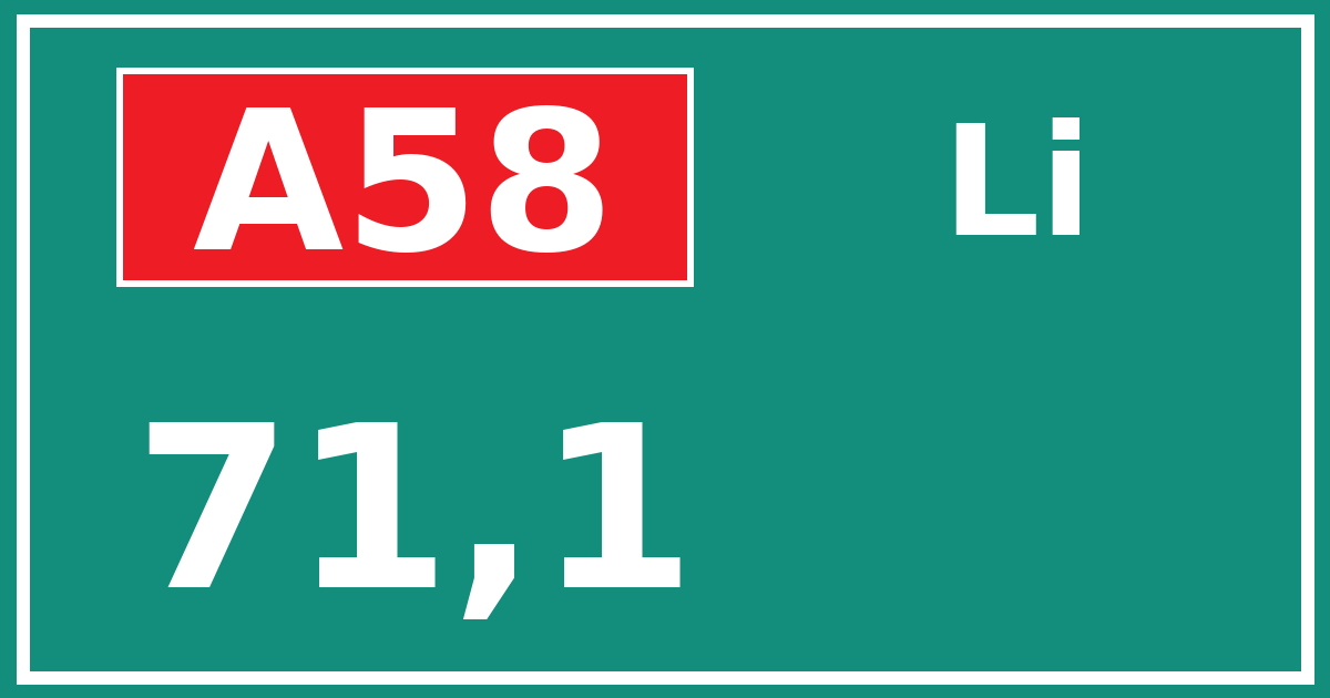 Hectometerbord A58 71,1 zijde Li