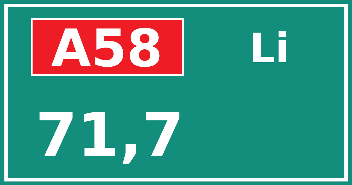 Hectometerbord A58 71,7 zijde Li