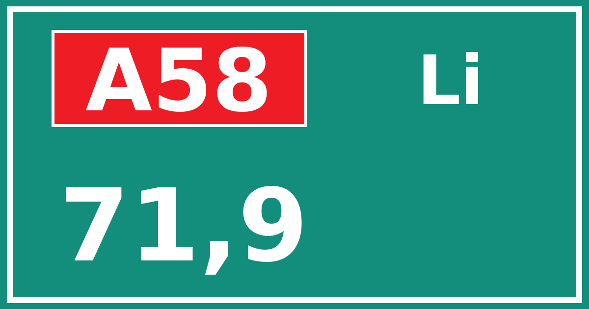 Hectometerbord A58 71,9 zijde Li