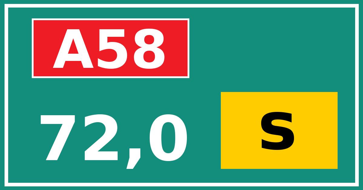 Hectometerbord A58 72,0 letter s
