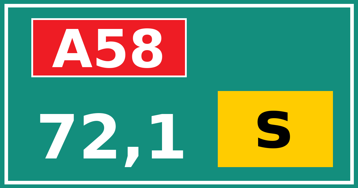 Hectometerbord A58 72,1 letter s