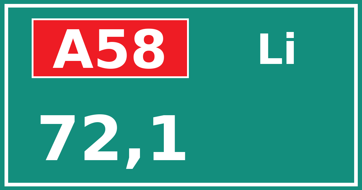 Hectometerbord A58 72,1 zijde Li