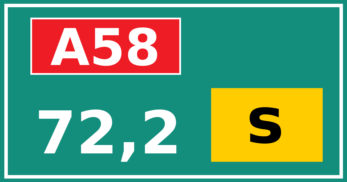 Hectometerbord A58 72,2 letter s