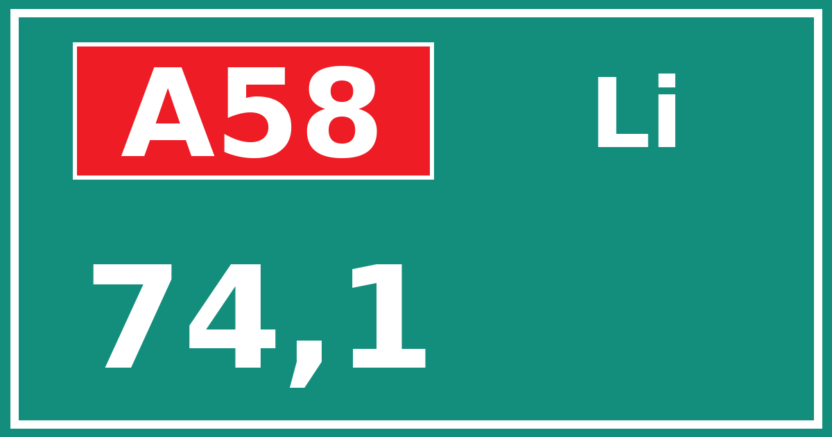 Hectometerbord A58 74,1 zijde Li