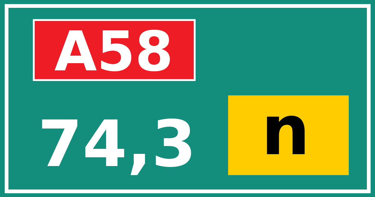 Hectometerbord A58 74,3 letter n
