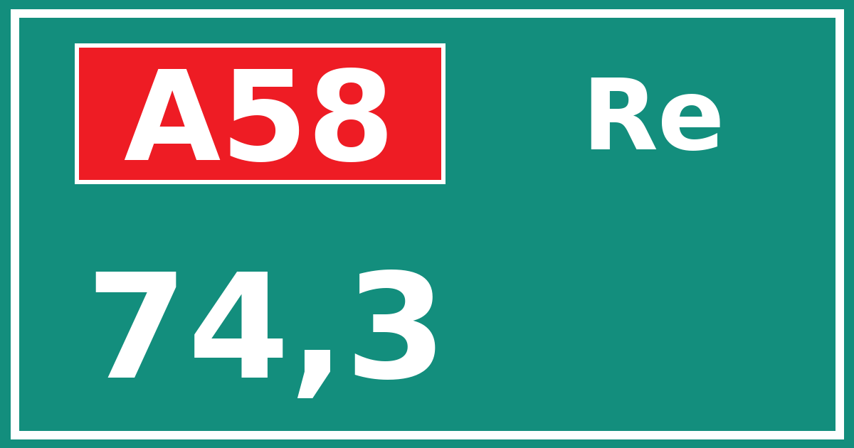 Hectometerbord A58 74,3 zijde Re