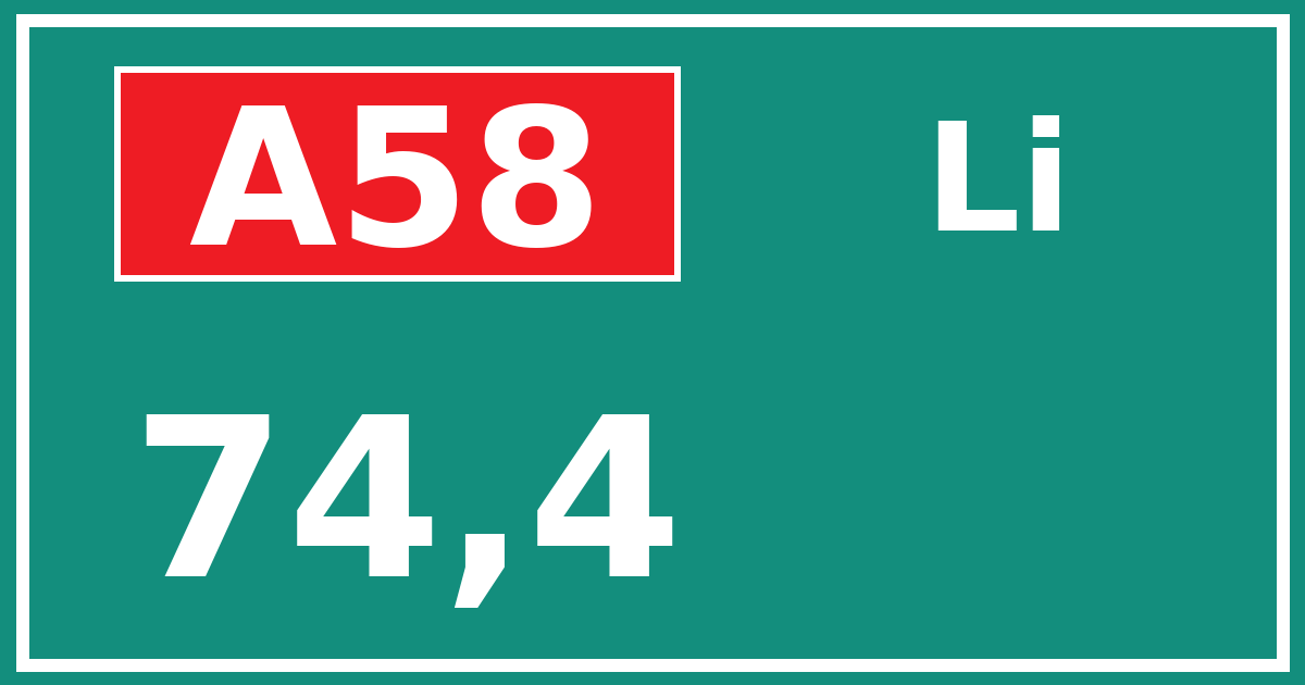 Hectometerbord A58 74,4 zijde Li