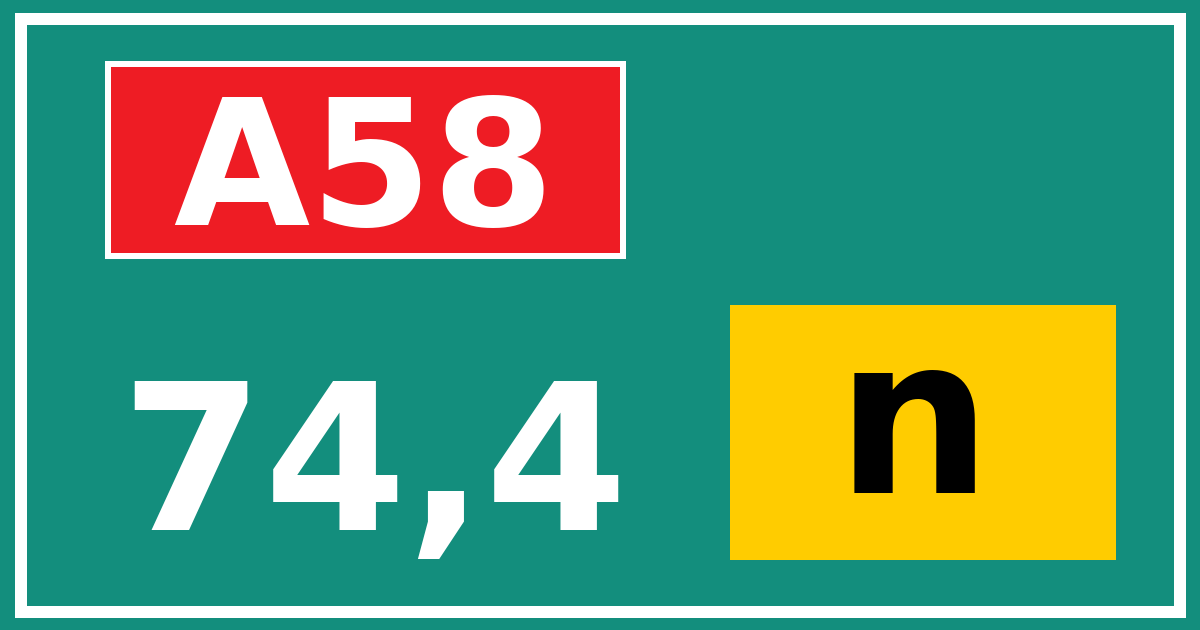 Hectometerbord A58 74,4 letter n