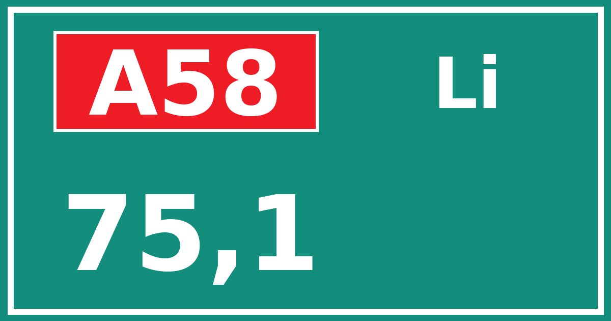Hectometerbord A58 75,1 zijde Li