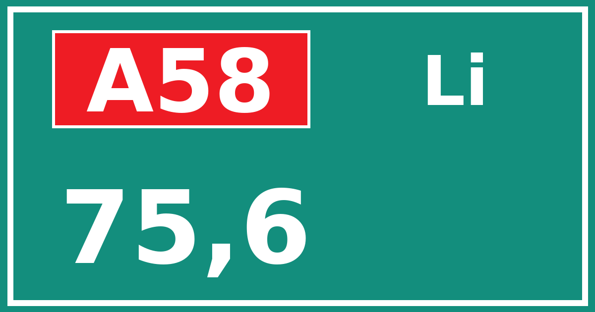 Hectometerbord A58 75,6 zijde Li