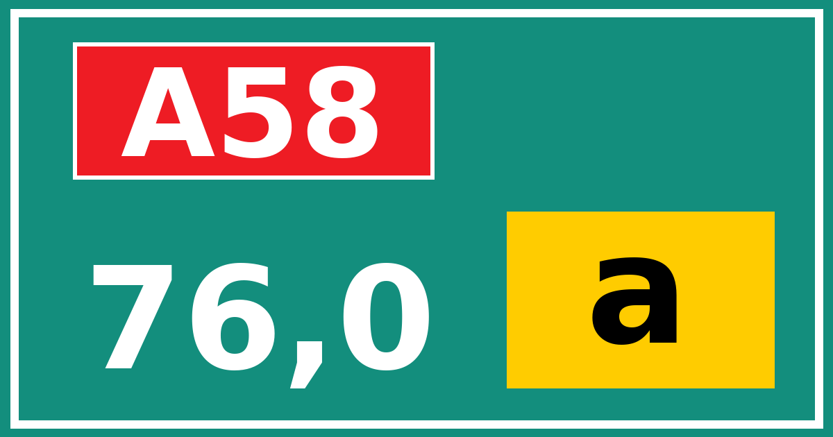 Hectometerbord A58 76,0 letter a