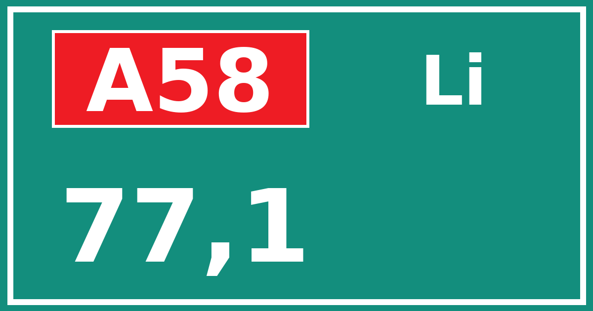 Hectometerbord A58 77,1 zijde Li