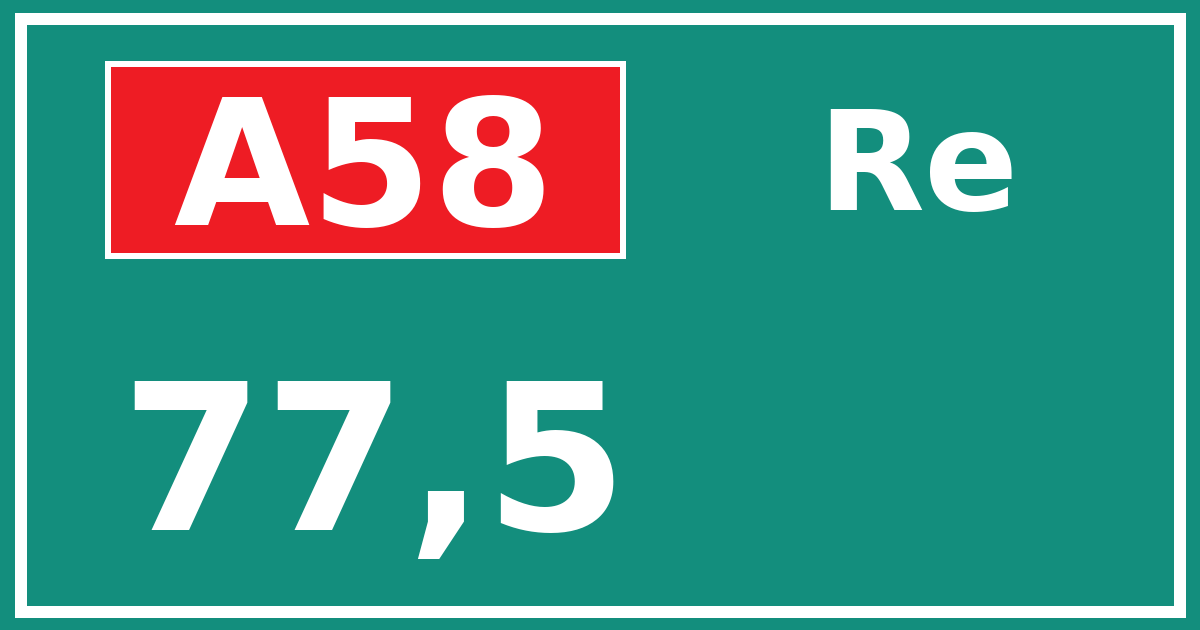 Hectometerbord A58 77,5 zijde Re