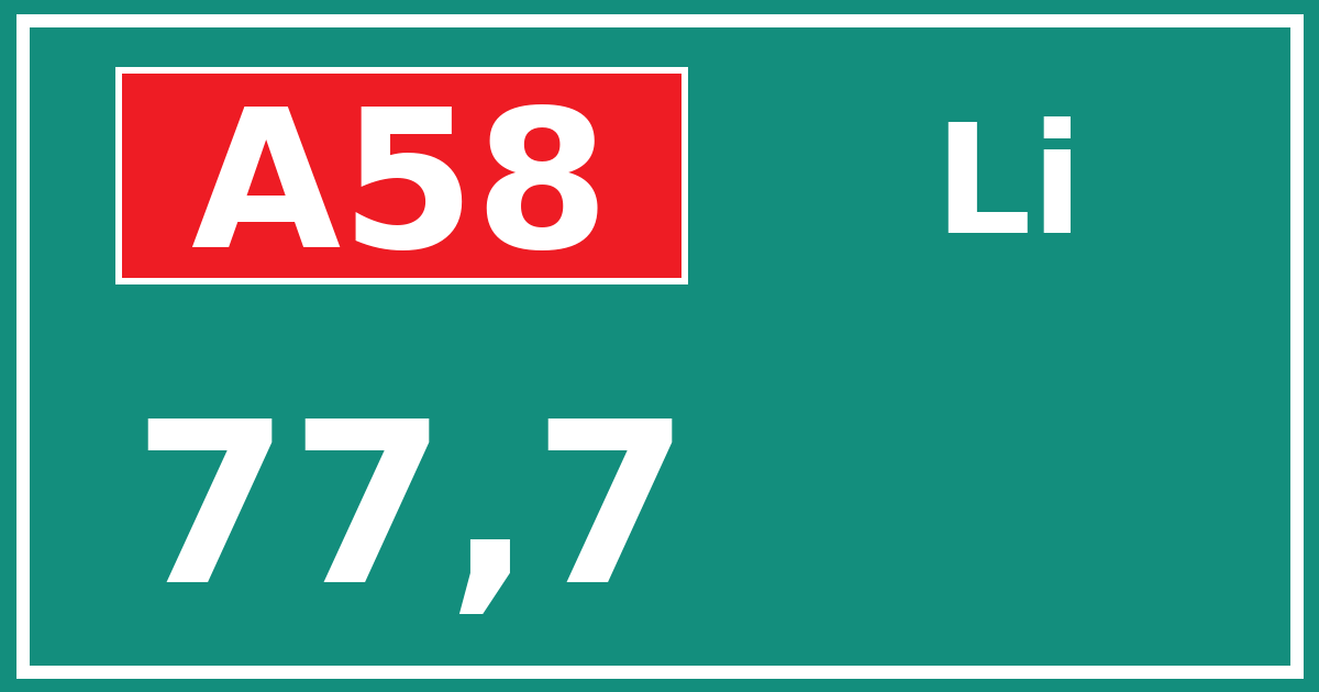 Hectometerbord A58 77,7 zijde Li