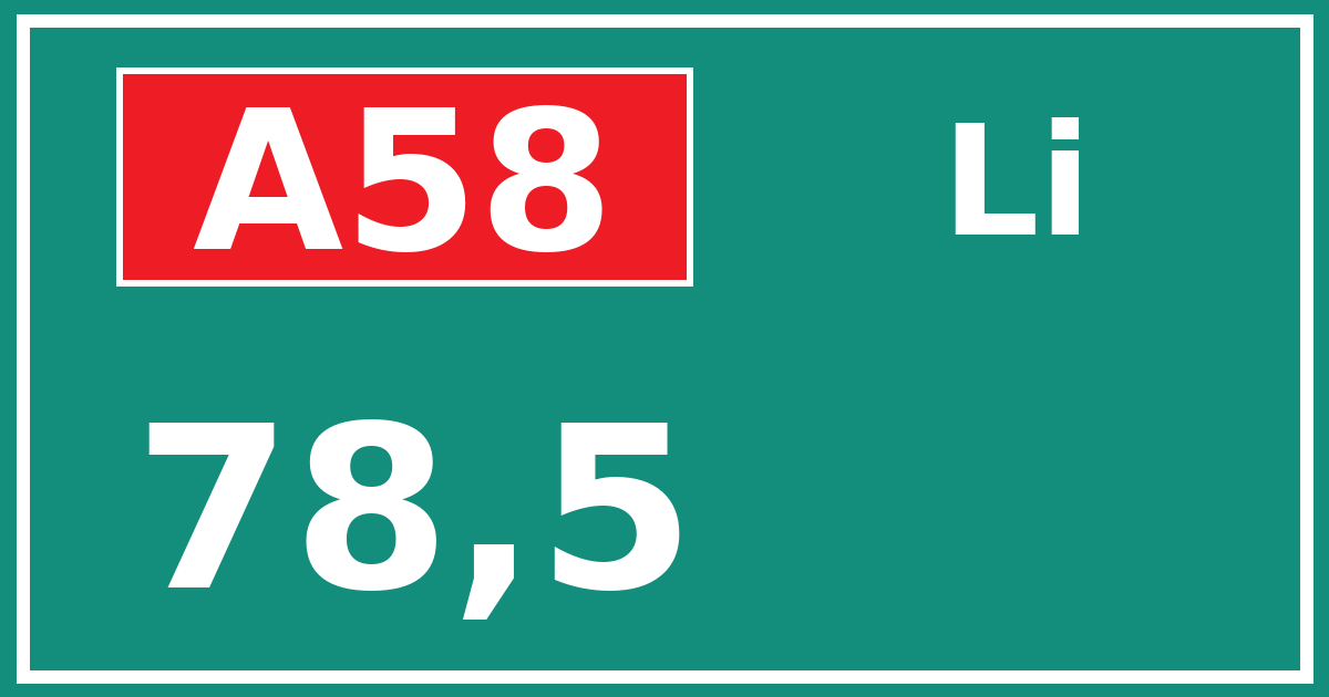 Hectometerbord A58 78,5 zijde Li