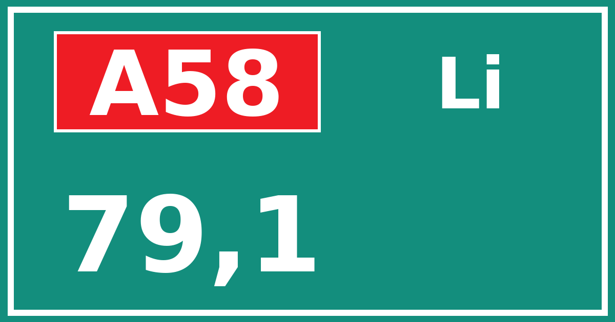 Hectometerbord A58 79,1 zijde Li