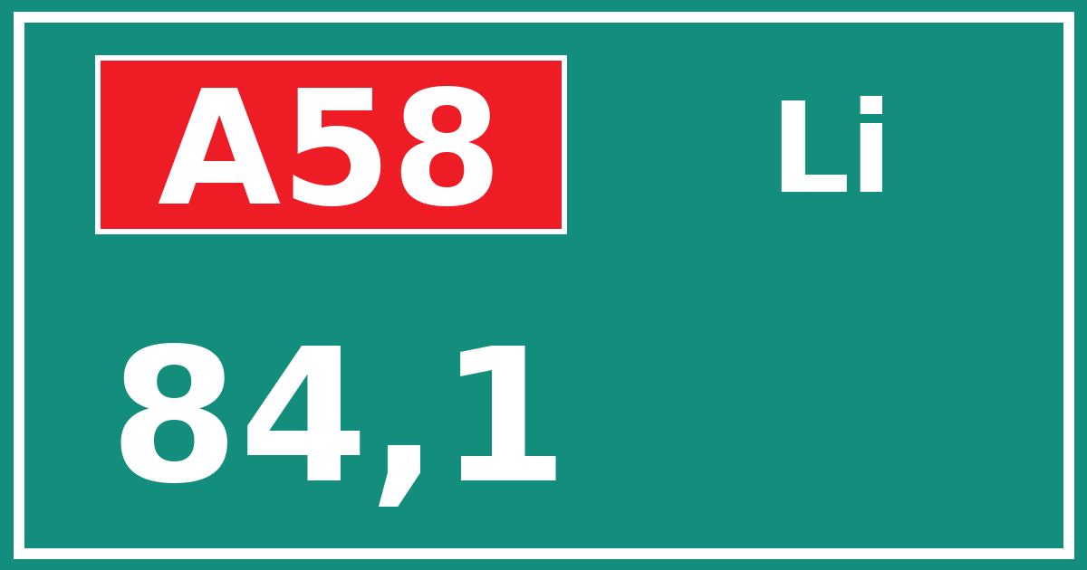 Hectometerbord A58 84,1 zijde Li