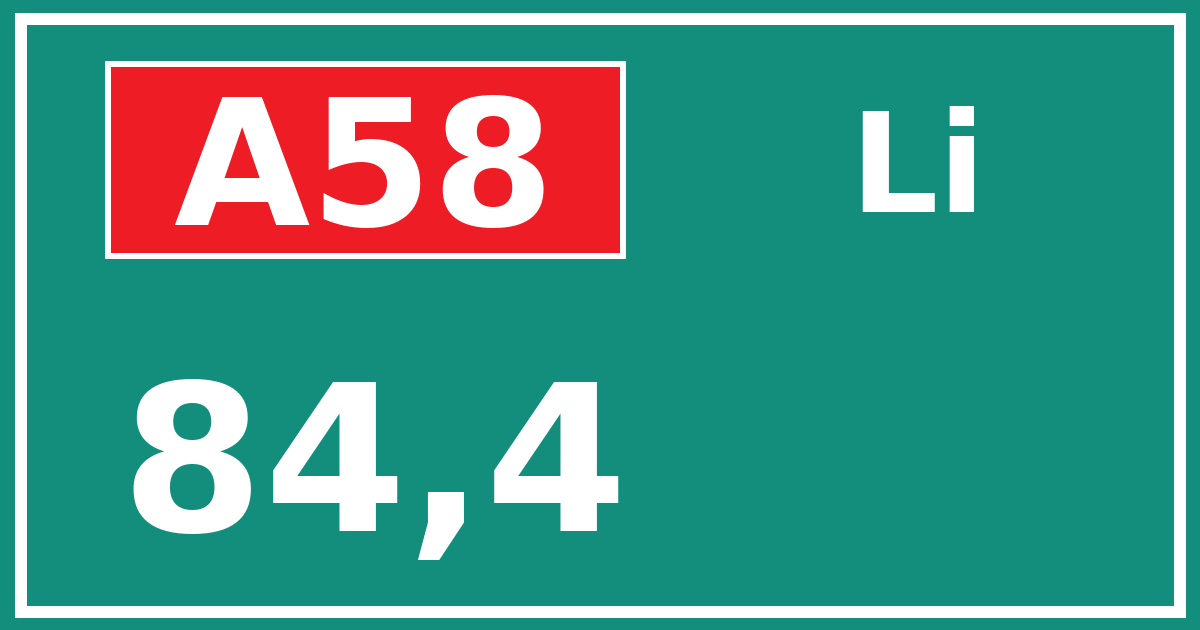 Hectometerbord A58 84,4 zijde Li