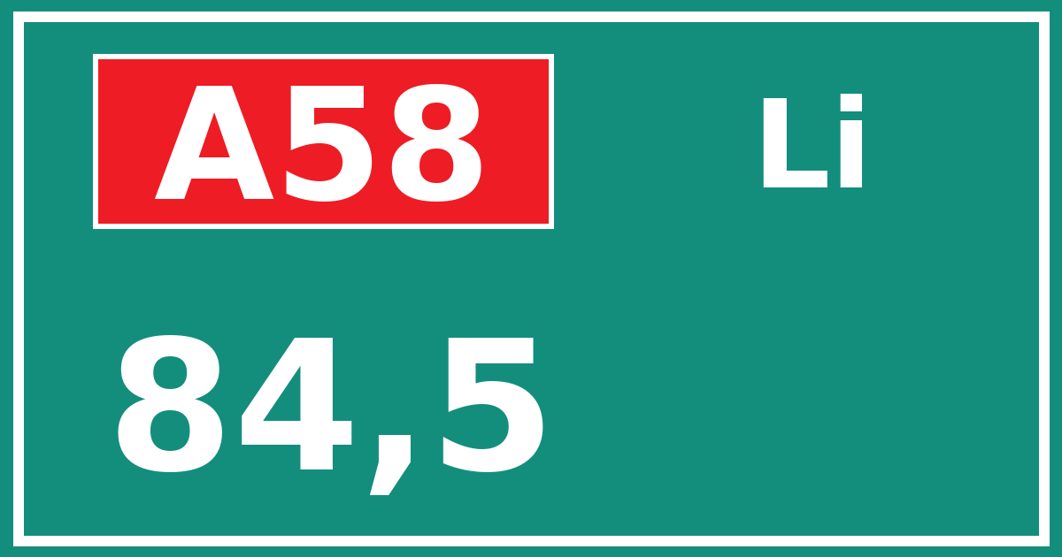 Hectometerbord A58 84,5 zijde Li