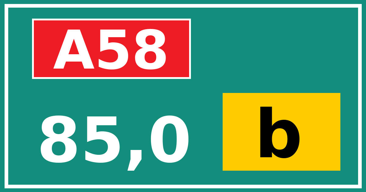 Hectometerbord A58 85,0 letter b