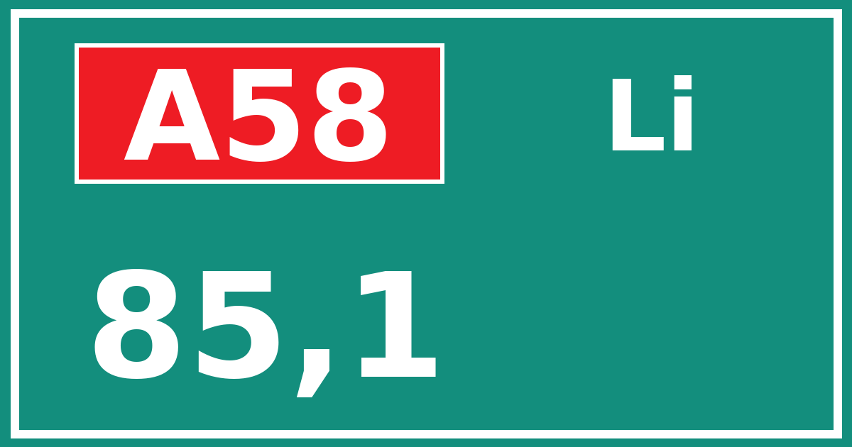 Hectometerbord A58 85,1 zijde Li