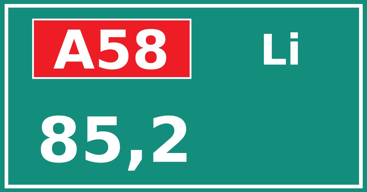 Hectometerbord A58 85,2 zijde Li