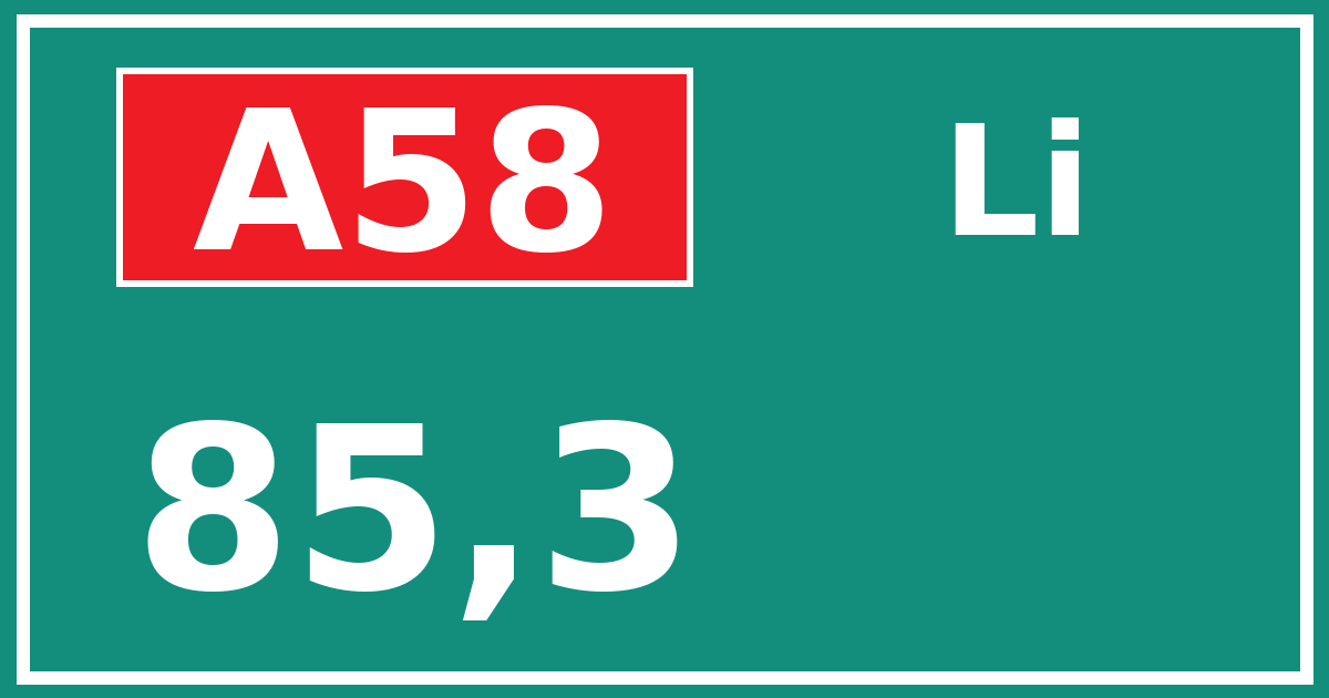 Hectometerbord A58 85,3 zijde Li