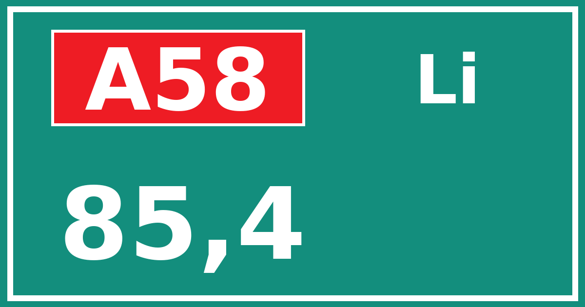 Hectometerbord A58 85,4 zijde Li