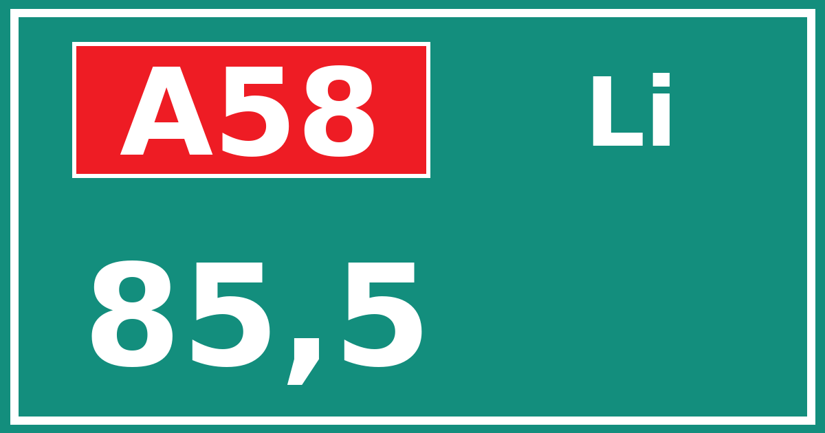 Hectometerbord A58 85,5 zijde Li