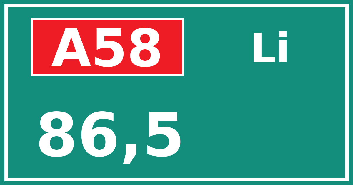 Hectometerbord A58 86,5 zijde Li