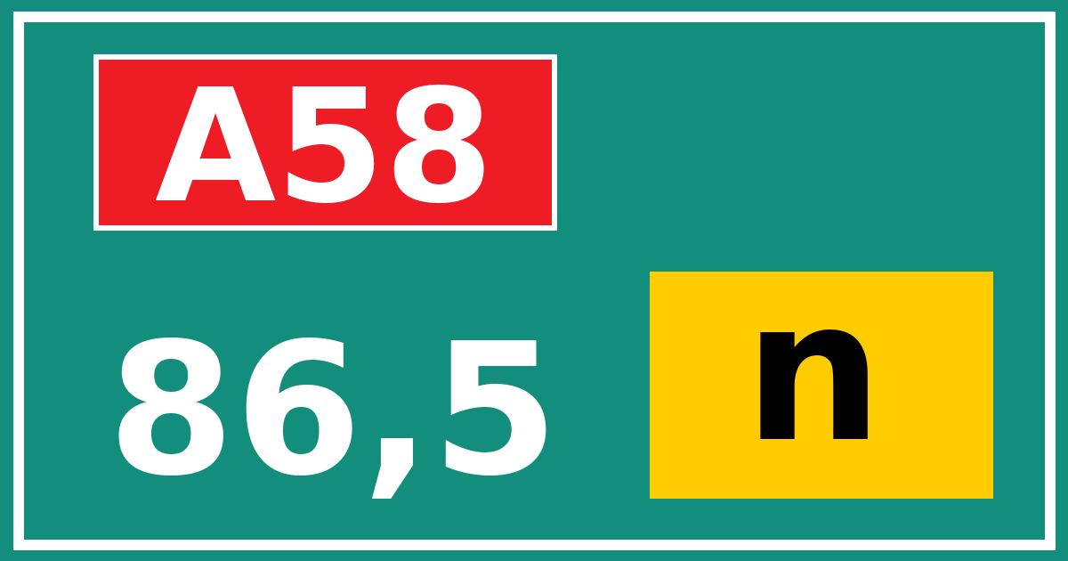 Hectometerbord A58 86,5 letter n
