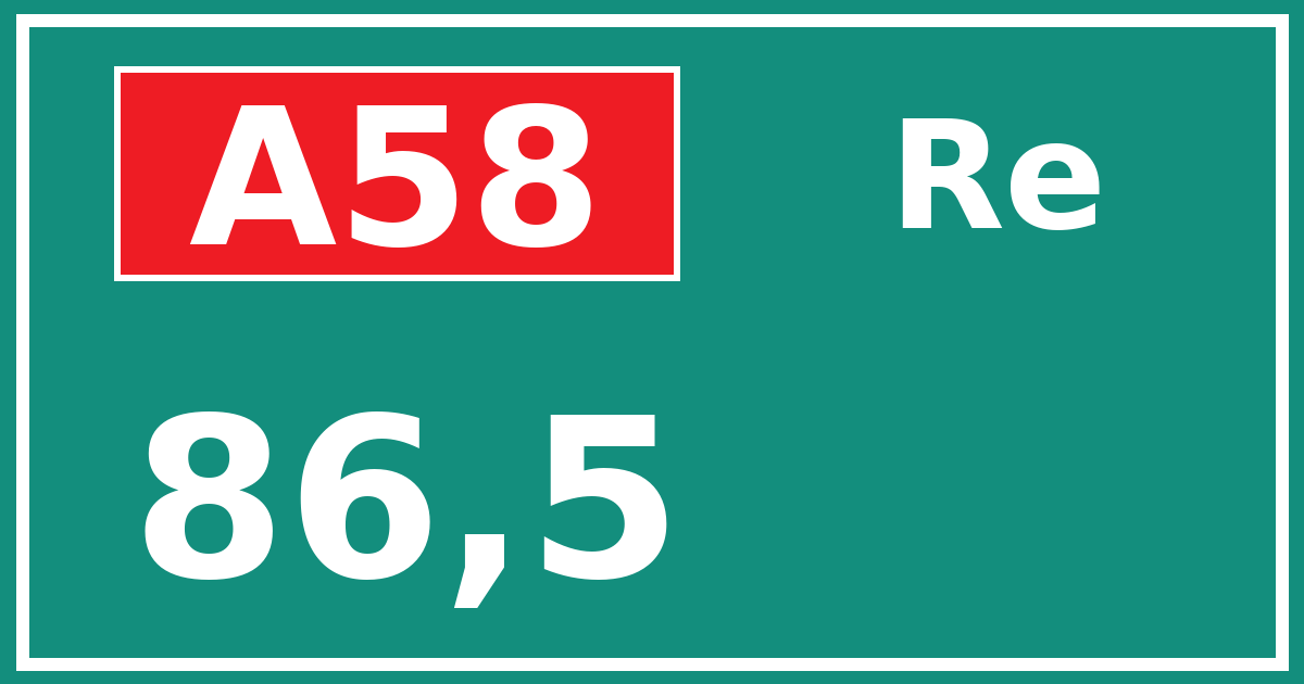 Hectometerbord A58 86,5 zijde Re