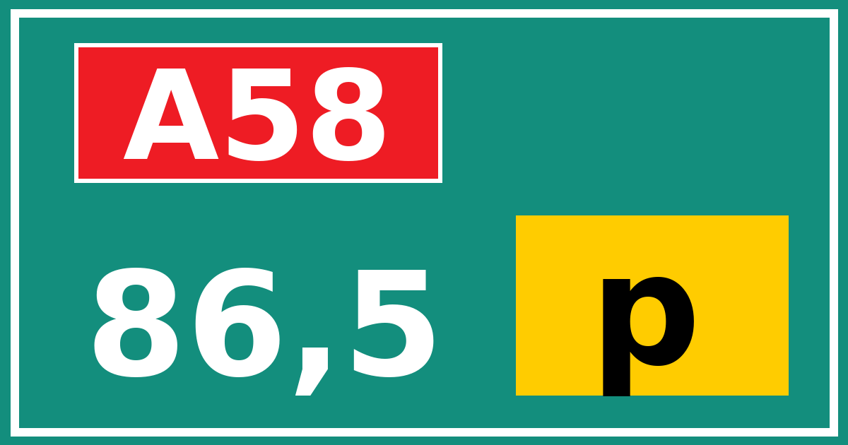 Hectometerbord A58 86,5 letter p