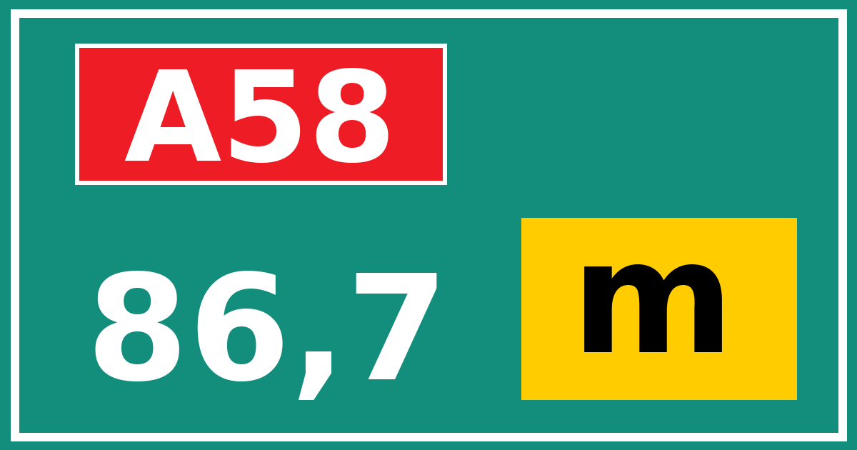 Hectometerbord A58 86,7 letter m
