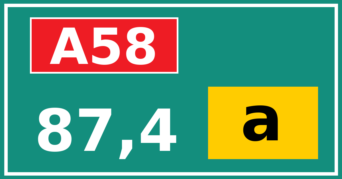 Hectometerbord A58 87,4 letter a