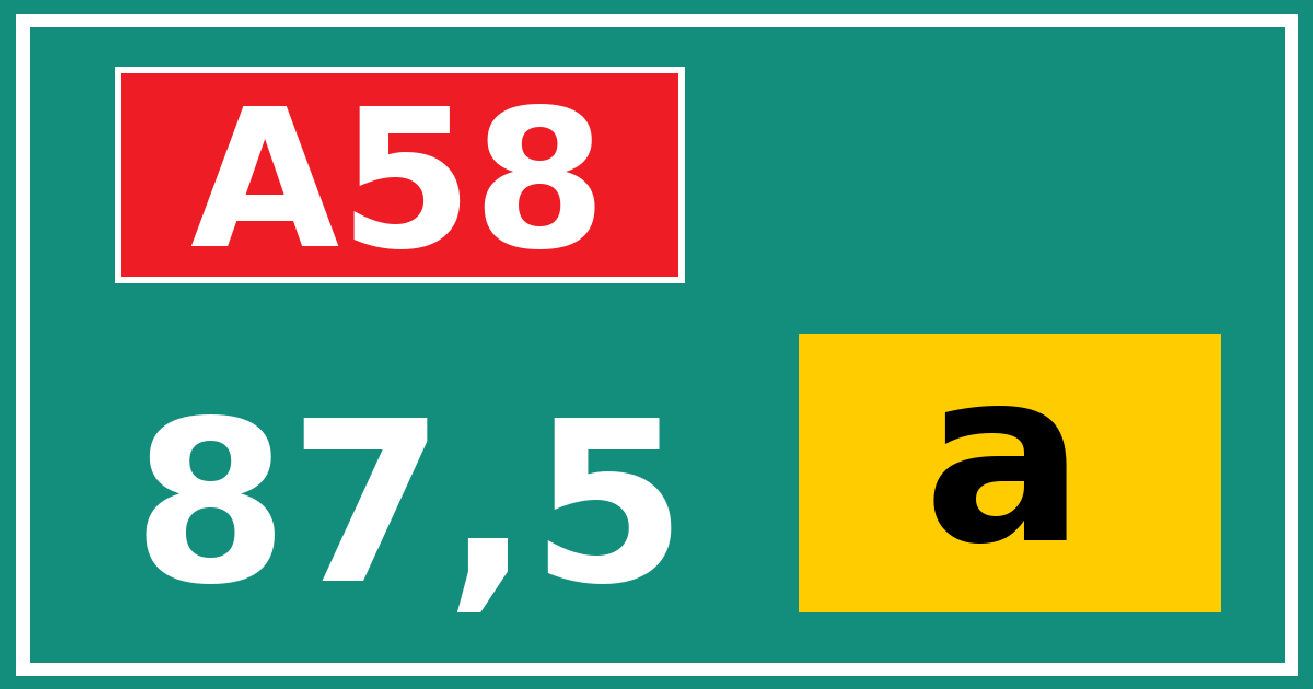 Hectometerbord A58 87,5 letter a