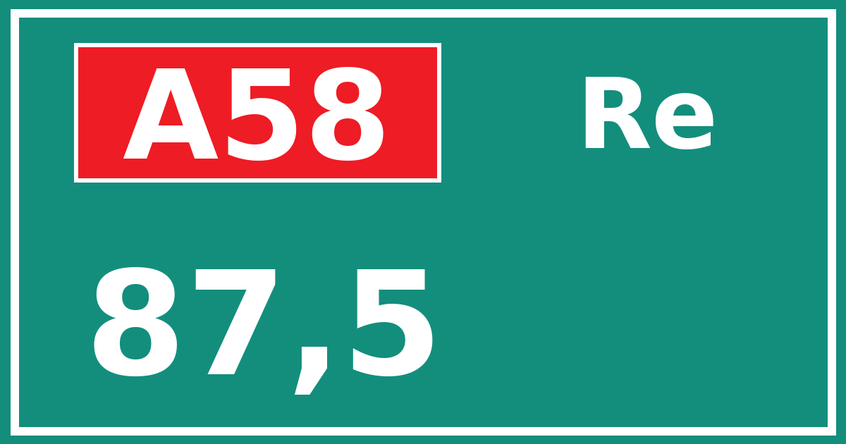 Hectometerbord A58 87,5 zijde Re
