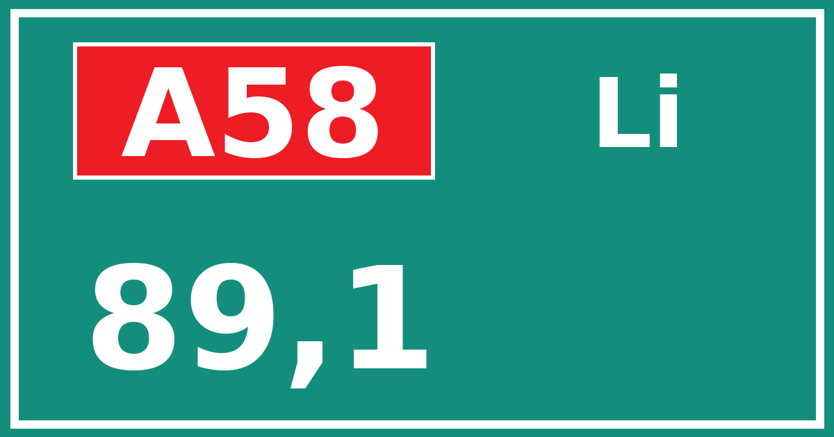 Hectometerbord A58 89,1 zijde Li