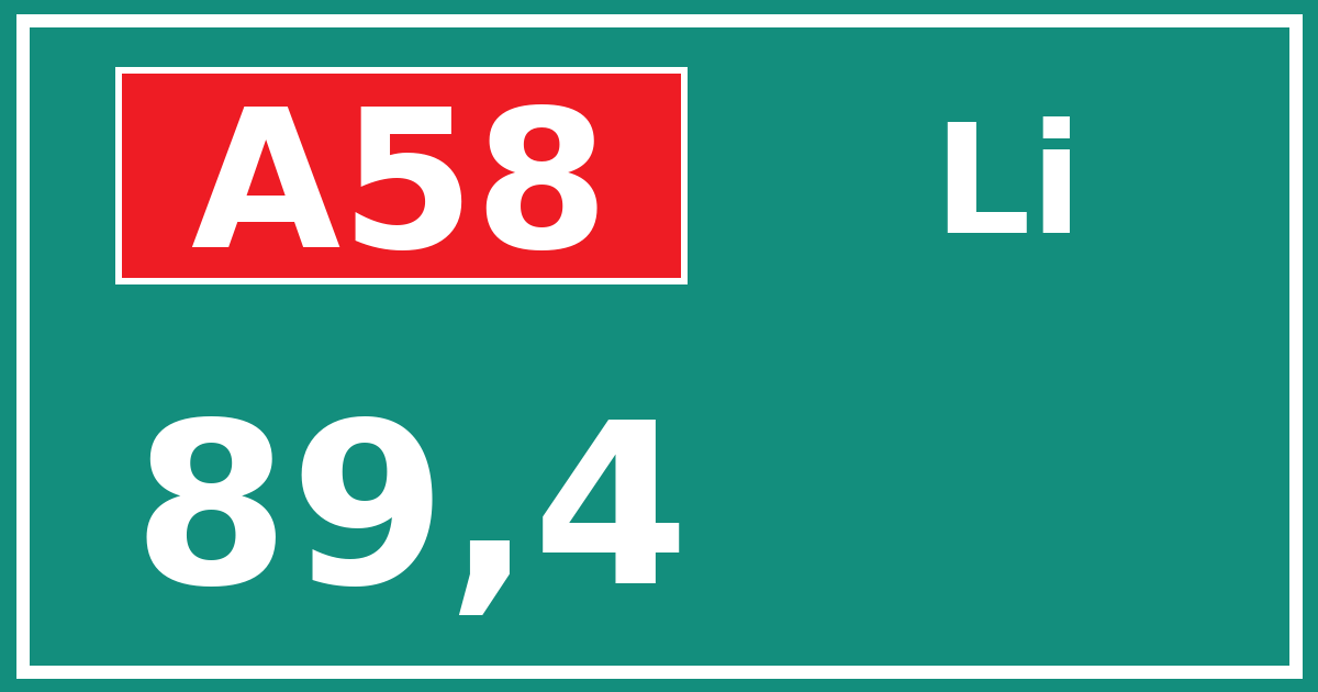 Hectometerbord A58 89,4 zijde Li