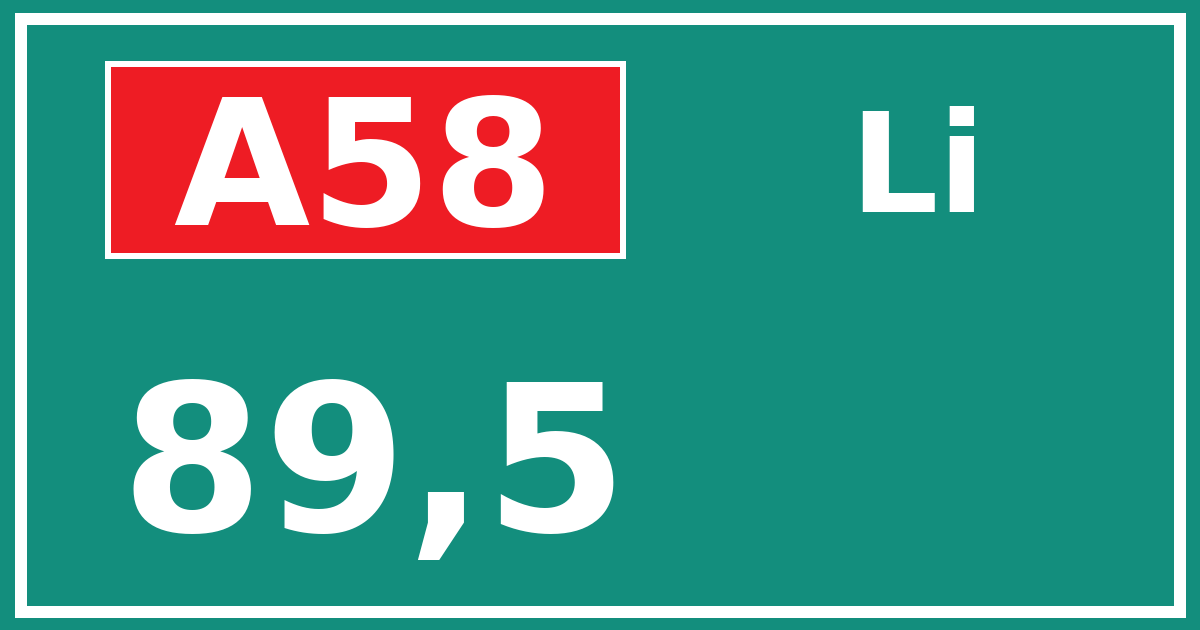 Hectometerbord A58 89,5 zijde Li
