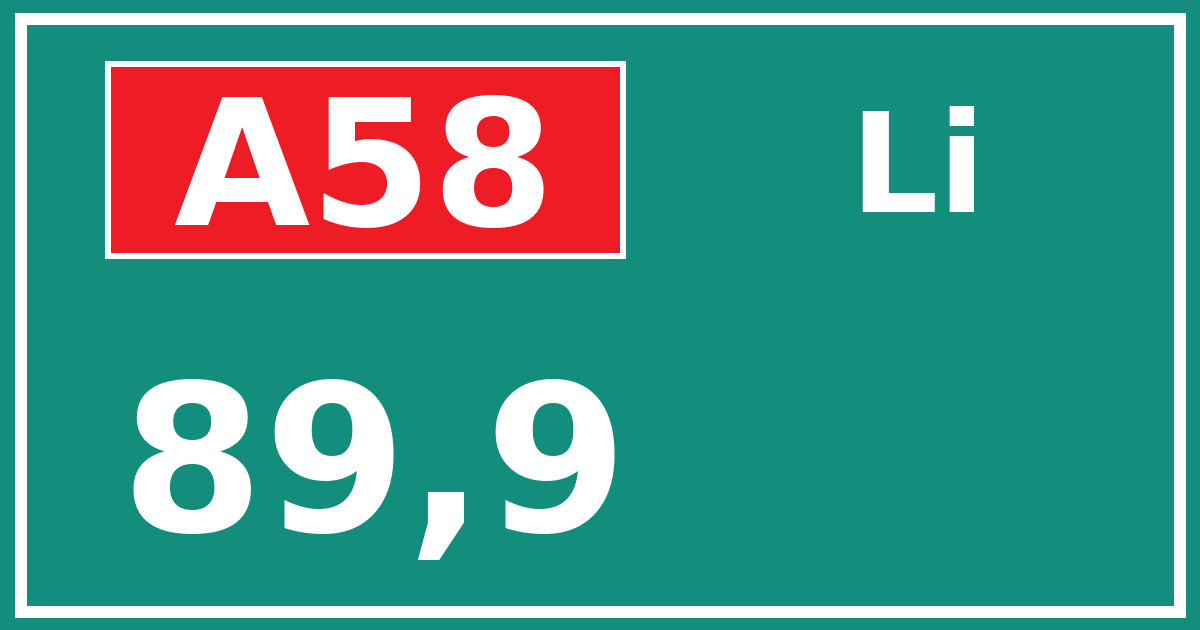 Hectometerbord A58 89,9 zijde Li