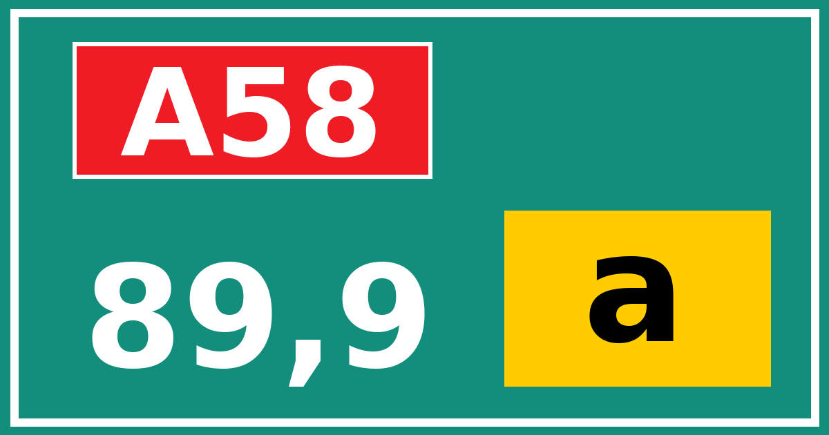 Hectometerbord A58 89,9 letter a