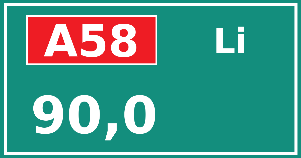 Hectometerbord A58 90,0 zijde Li