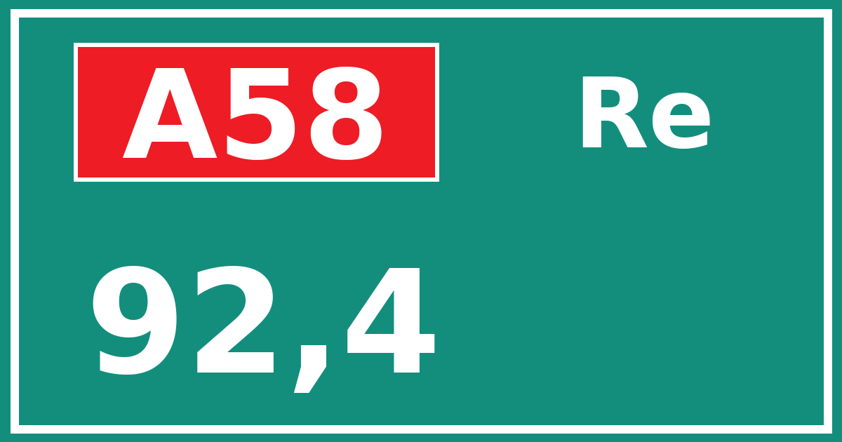 Hectometerbord A58 92,4 zijde Re
