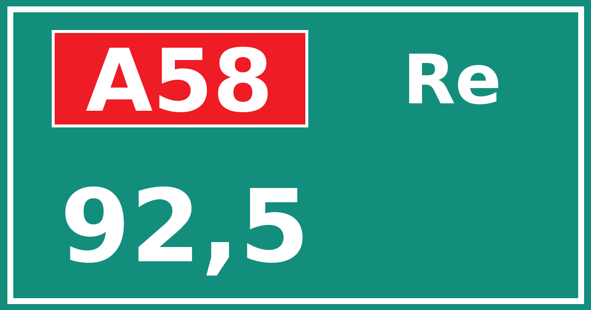 Hectometerbord A58 92,5 zijde Re